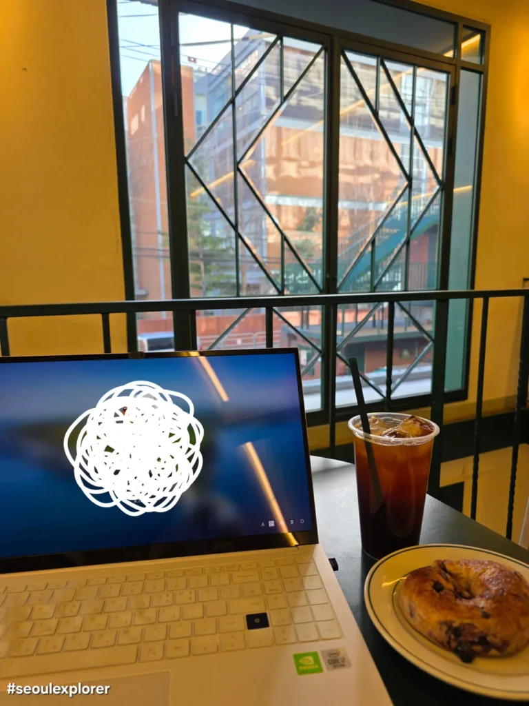 Laptop and coffee for Workation in Seoul