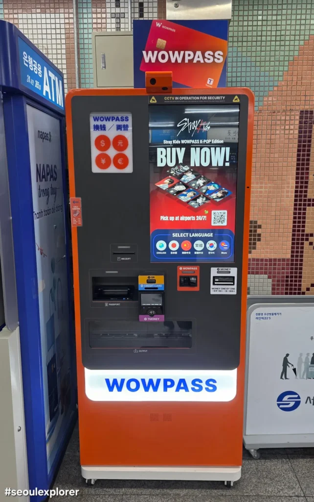 Orange WOWPASS kiosk for currency exchange in Seoul