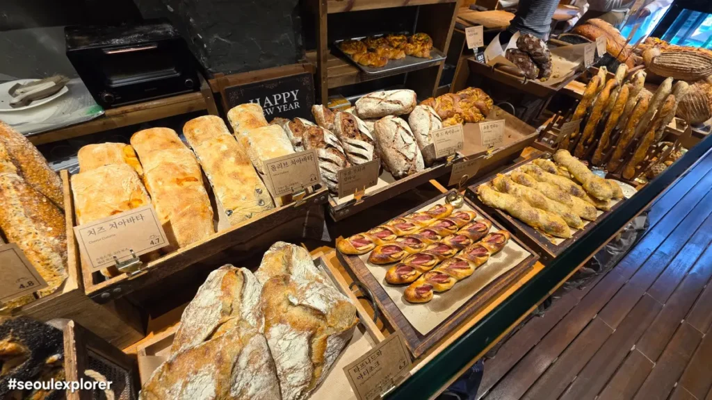 Various sourdough and bread on display at Cocorico bakery