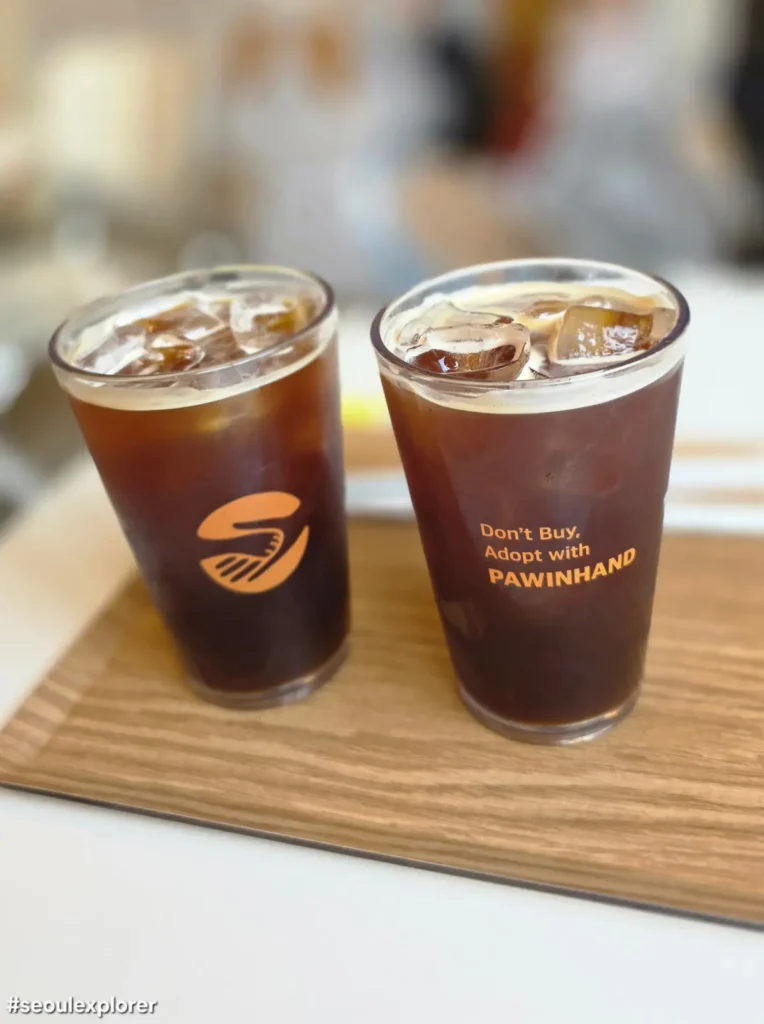 Iced Americano drinks at Pawinhand rescue dog cafe
