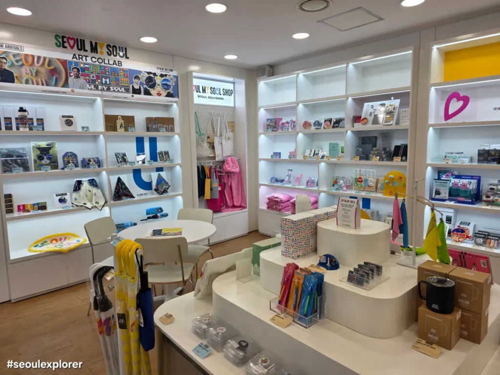 Interior of an official Seoul souvenir shop displaying various goods