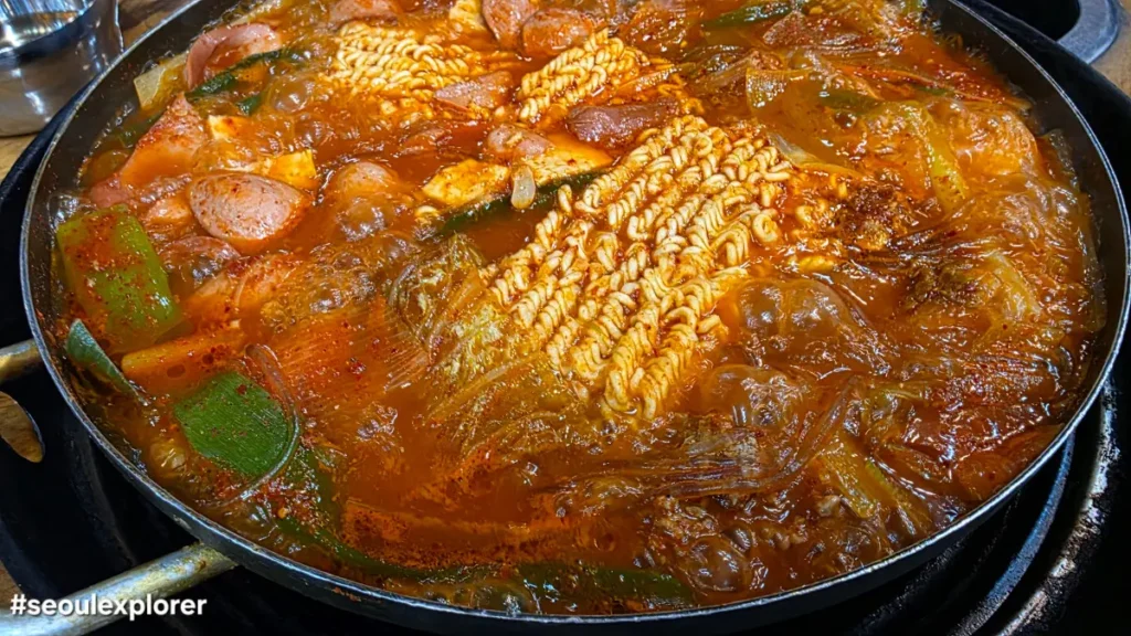 Boiling Budae-jjigae with ramyeon