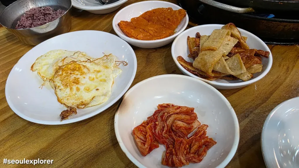 Korean side dishes with fried egg