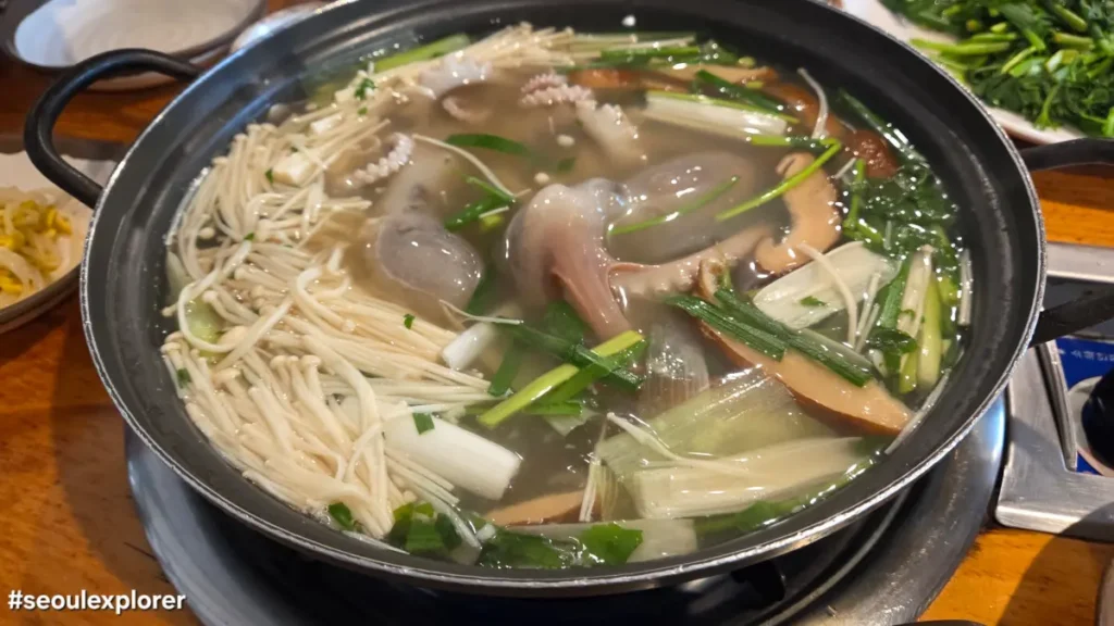 live octopus soup with vegetables at Haenam Nakji near DDP