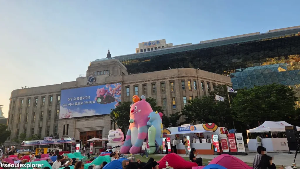 Colorful beanbags and character balloons at Seoul Plaza