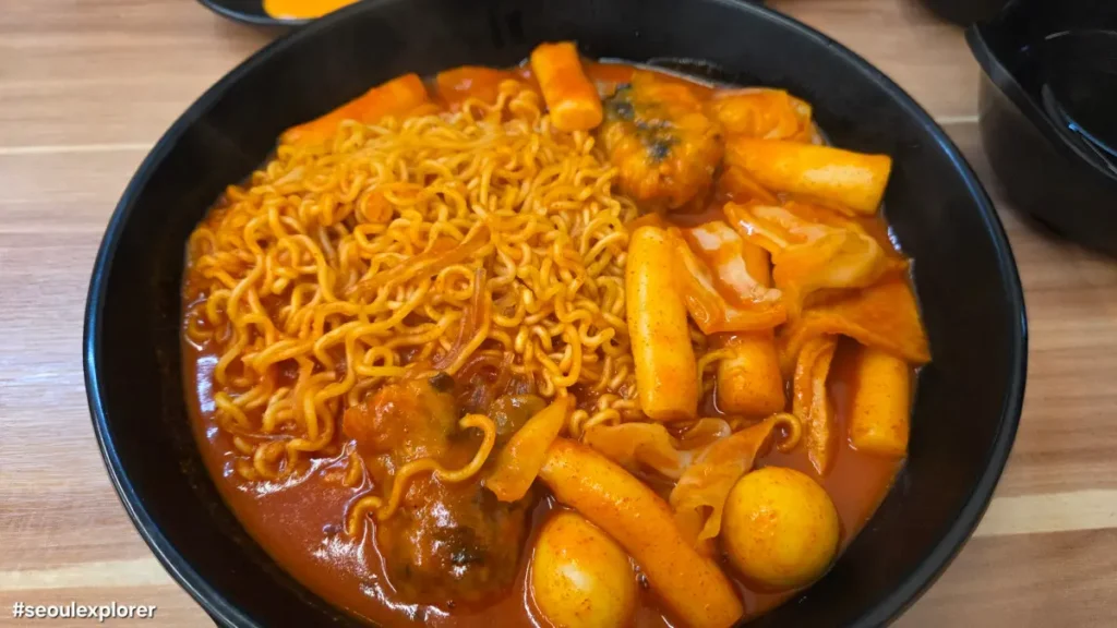 Close-up of spicy Tongtong rabokki
